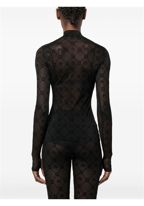 top collo alto moonogram mesh flock ls donna nero MARINE SERRE | WTO388ACJER0005BK99